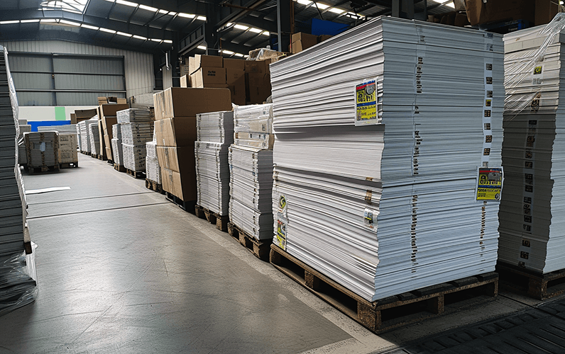print paper material in palletsin warehouse