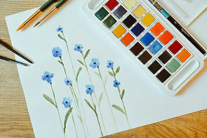 watercolor paint set blue flower